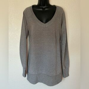 mark. Women's Gray V-Neck Long Sleeve Midi Sweatshirt Dress Tunic Winter Sz M